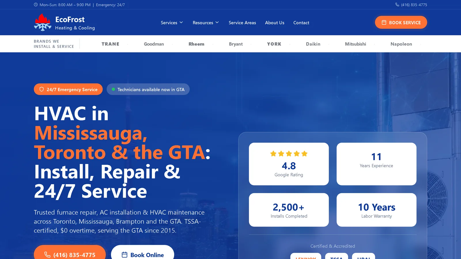 Ecofrost Heating and Cooling website built by Cressoft Technology, GTA HVAC web design